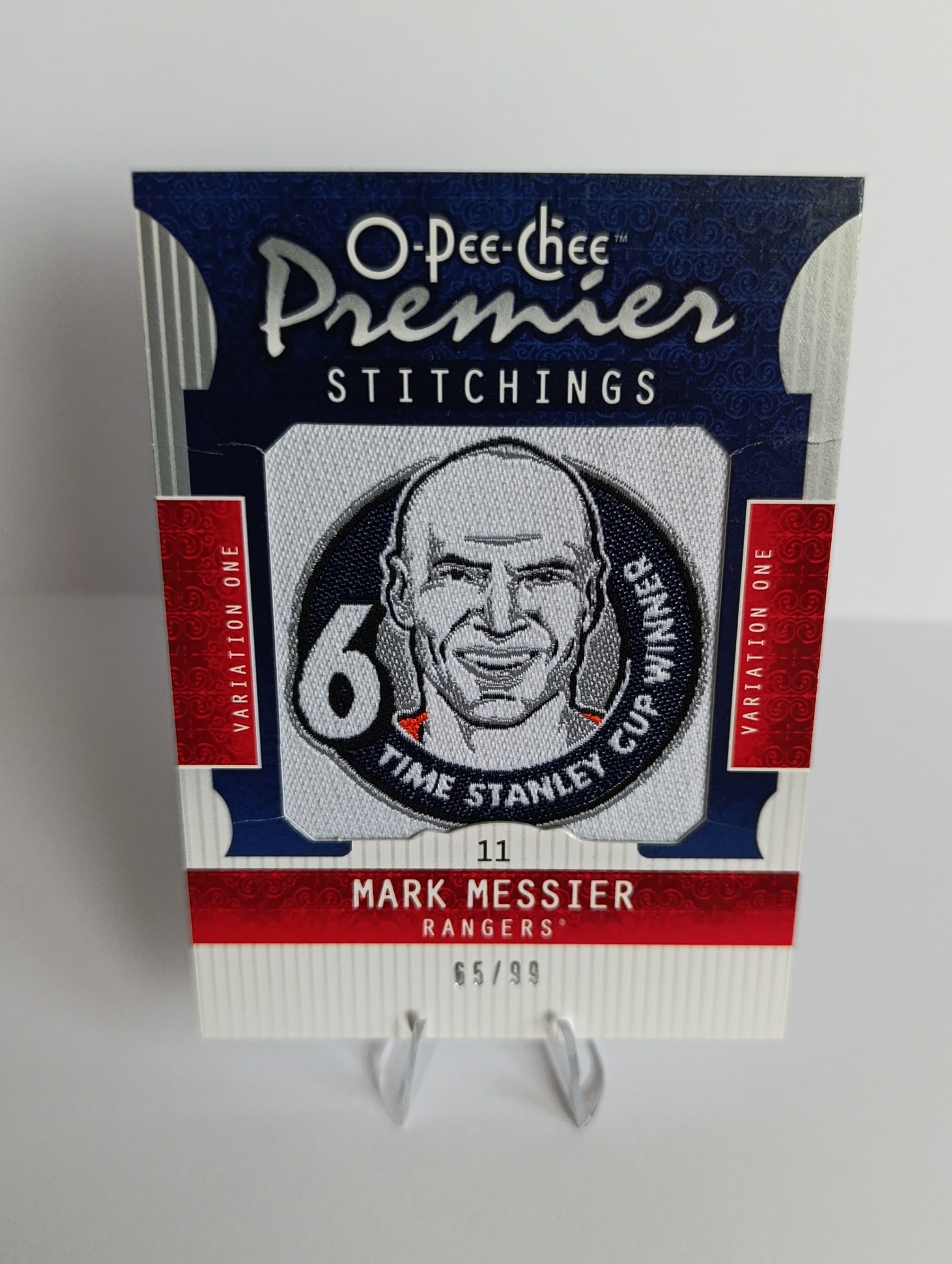 Mark Messier (Edmonton Oilers / New York Rangers, Kanada) – Premier Stitchings – 2008-09 O-Pee-Chee Premier #65/99 – Obrázok 4