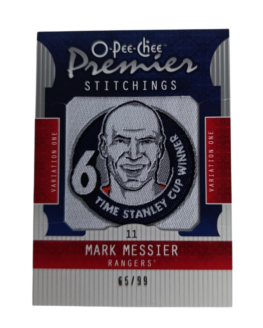 Mark Messier (Edmonton Oilers / New York Rangers, Kanada) – Premier Stitchings – 2008-09 O-Pee-Chee Premier #65/99