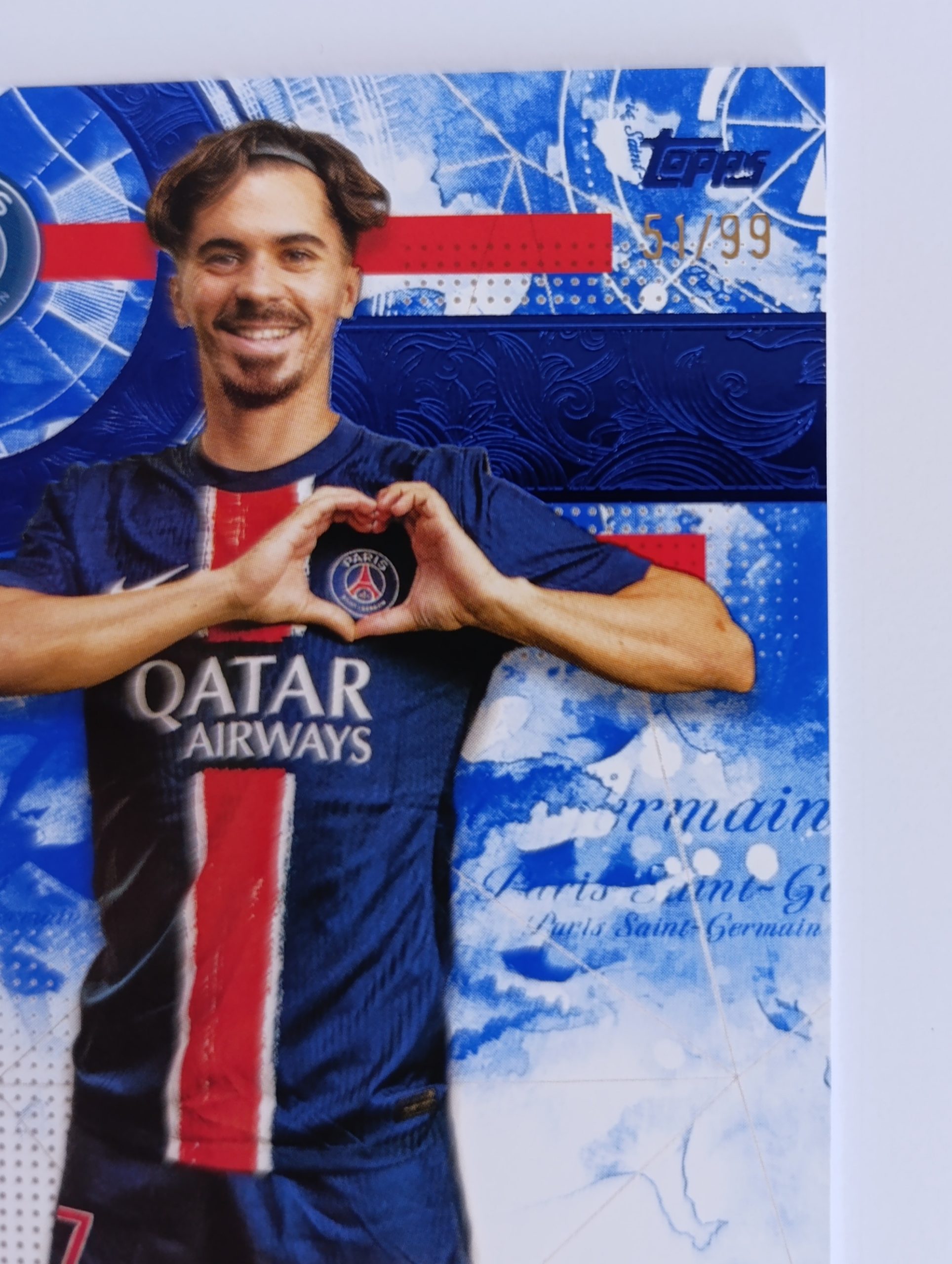 Vitinha (Paris Saint-Germain, Portugalsko) – Blue Parallel – Topps PSG Official Club Product #51/99 – Obrázok 2